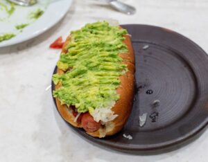 Chilean hot dog with avocado