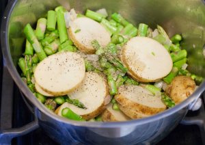 Ingredients in the pot for Cream of Asparagus