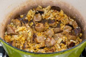 browning meat with onions