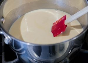Mix of evaporated and condensed milk in a pot