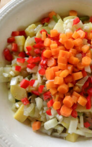 Potatoes, celery, pepper and carrots chopped