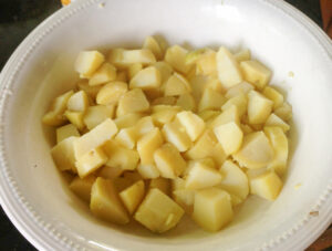 Cooked and cubed potatoes