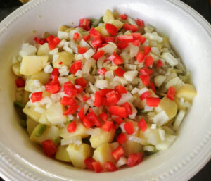 Potatoes, celery, pepper chopped