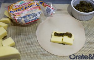 A empanada dough with rajas and cheese.