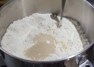 Flour and yeast for old fashioned fruitcake