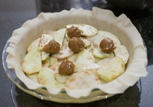 Dulce de leche filling the pie.