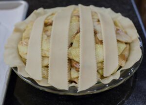 Making the trellis on the pie.