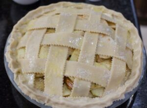 Making the trellis on the pie.