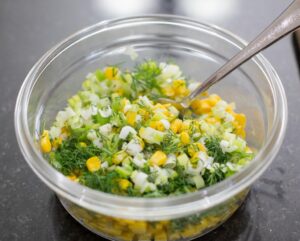 Corn, green onion, herbs