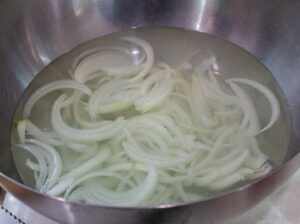 half moon onion on water bath