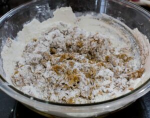 Mixing the cookie dough.