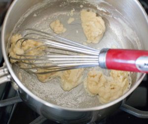 White sauce, flour on a skillet.