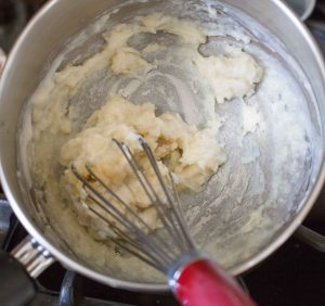 Milk added to flour.