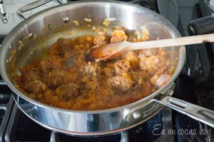 Chorizo and onion in the pan