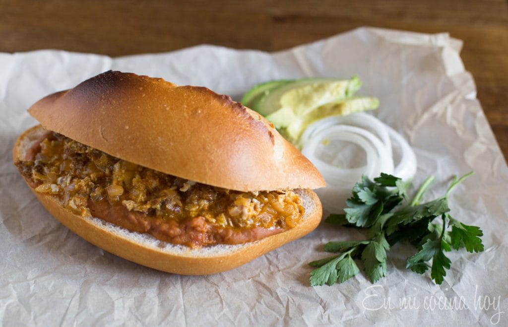 Mexican Torta With Eggs, Chorizo And Frijoles