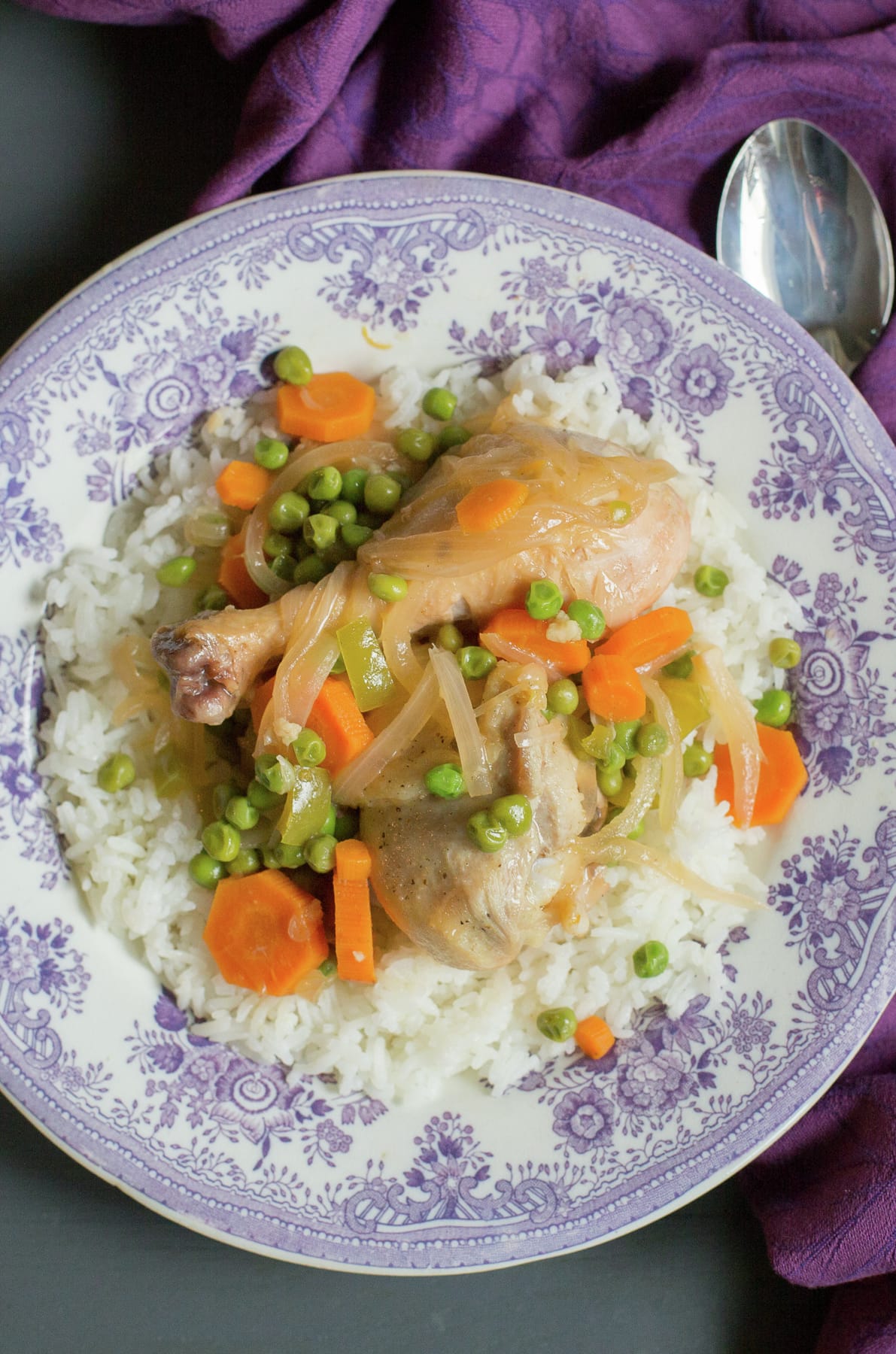 Peas and Carrots Chicken Stew with rice Pollo Arvejado