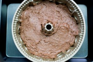 Cake layer on the cake pan.