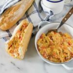 Scrambled eggs with cheese and tomatoes