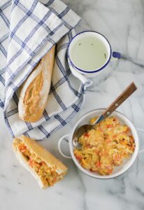 Scrambled eggs with cheese and tomatoes