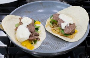 Making quesadillas.