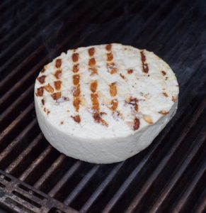 Grilling the queso fresco.