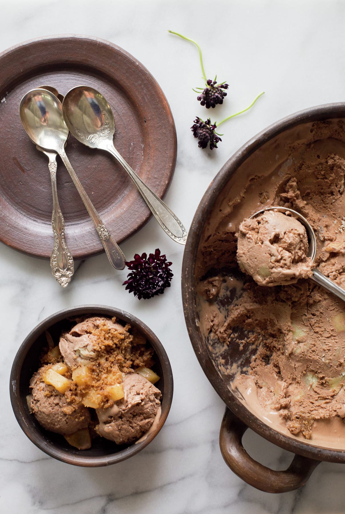 Chocolate Milk Ice Cream with Apple Streusel