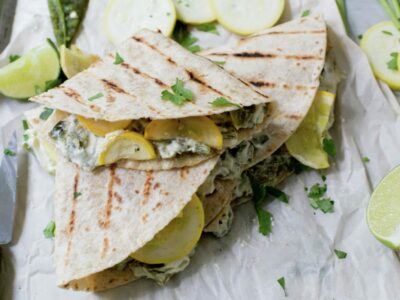 Poblano Summer Squash Goat Cheese Quesadillas