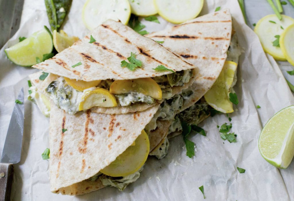 Poblano Summer Squash Goat Cheese Quesadillas