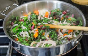 Cooked chard on a pan