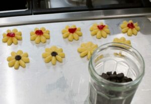 Decorations on raw cookies