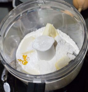 Ingredients for the dough on the food processor