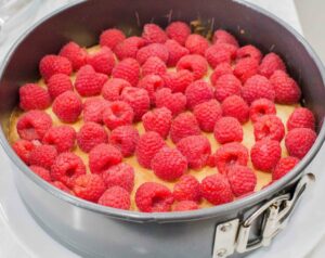 Raspberry on the baked dough