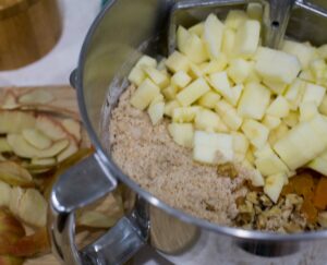 Cubed apples add to the batter