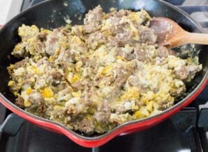 Scrambled eggs with ground meat