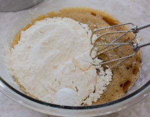 Flour add to the batter