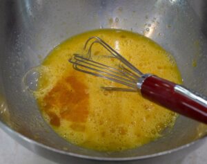 mixing flan batter