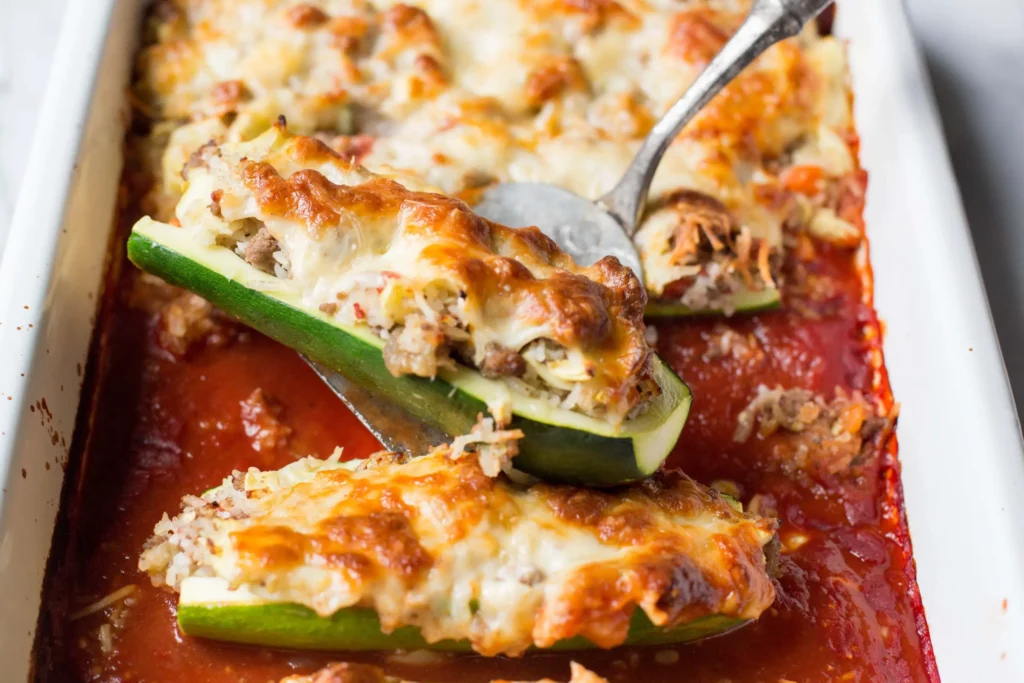 Zucchini Boats with ground beef and rice