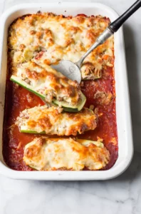 Zucchini boats with ground beef.