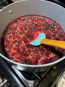 Starting the cooking of the blackberry jam.